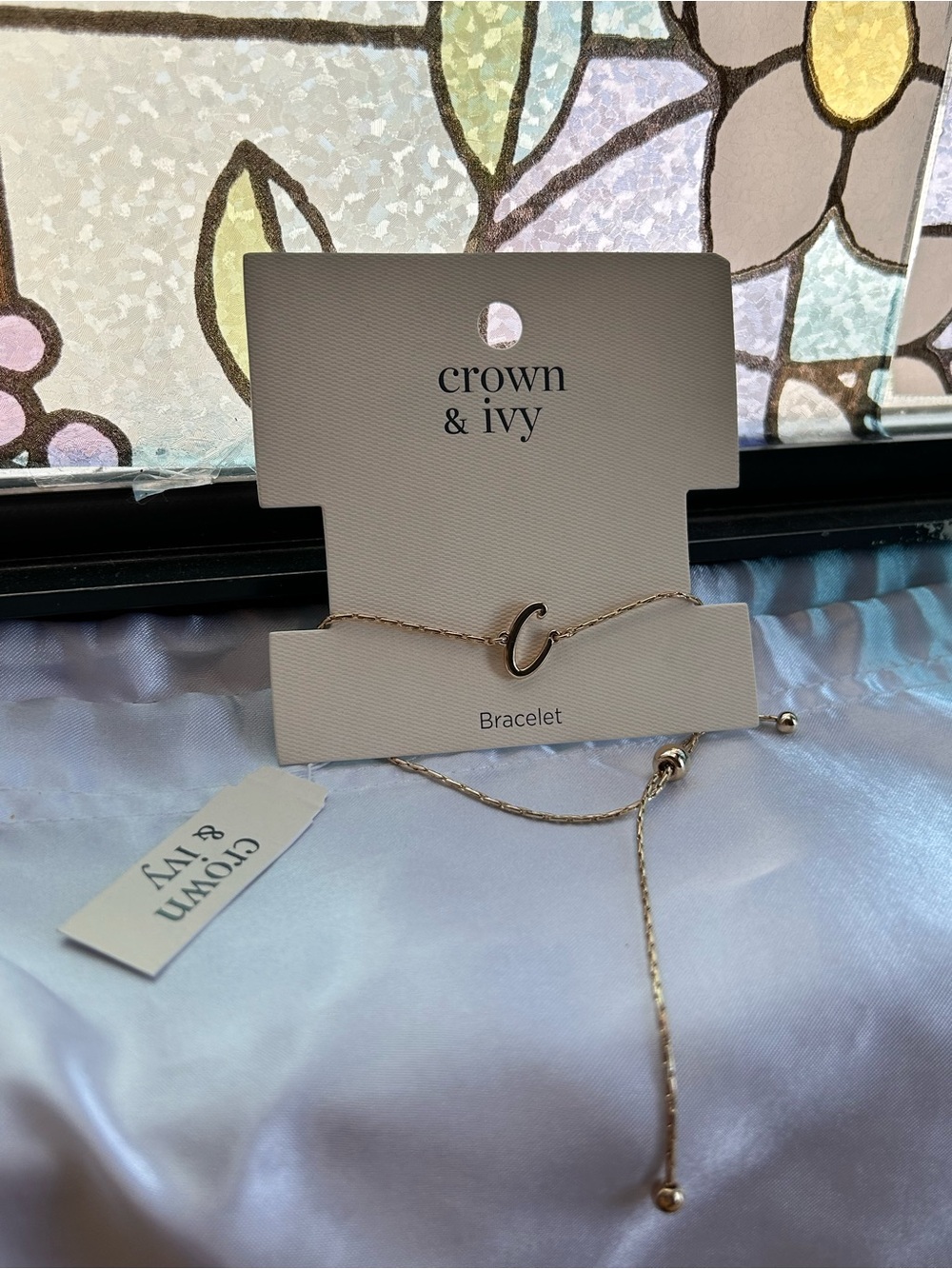 crown & ivy Gold Initial C Sliding Chain Bracelet